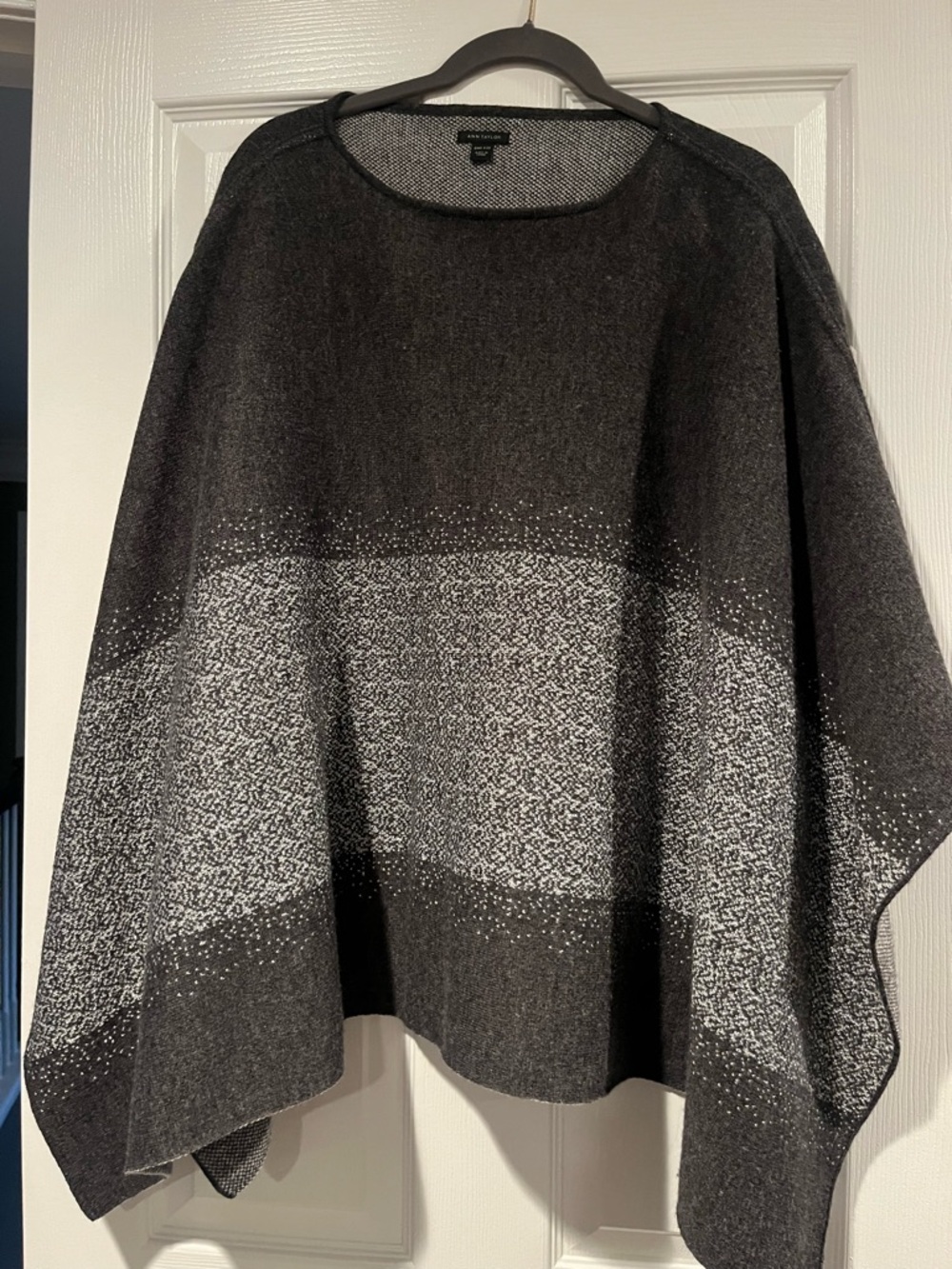 Ann Taylor Black and White Heathered Knit Poncho with Banding